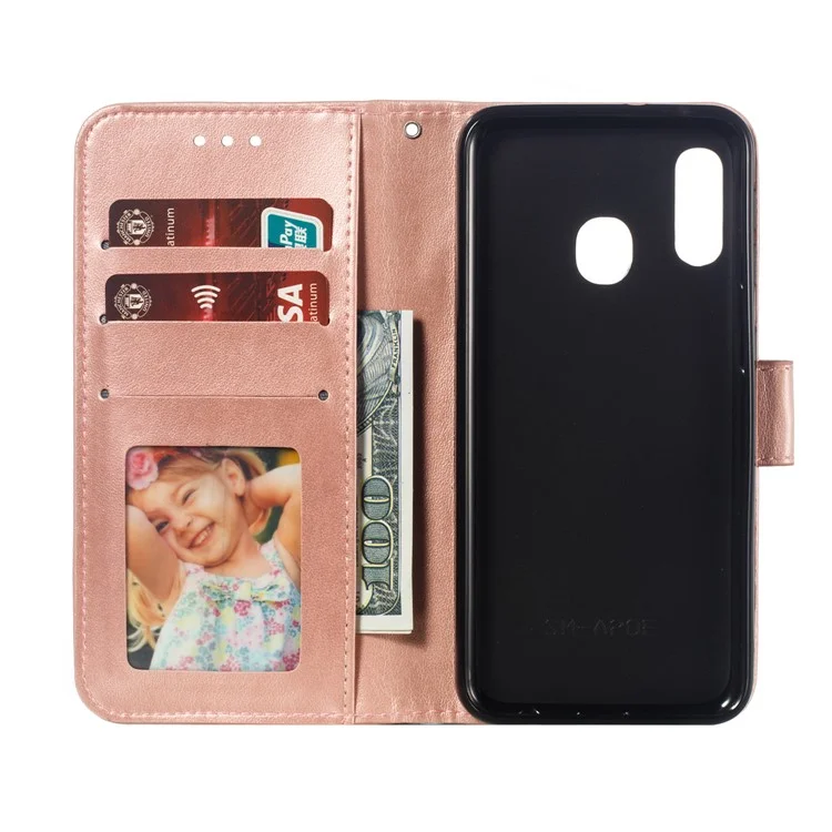 Shiny Diamond Imprint Flower Leather Phone Cover for Samsung Galaxy A20e - Rose Gold