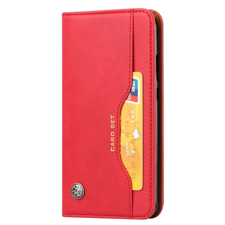 Caixa de Couro Flip-flip de Barreta Absorvida Automaticamente Para a Samsung Galaxy A20e - Vermelho