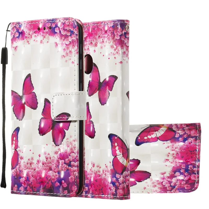 Läderlufte med 3D-målade mönster och kortplats för Samsung Galaxy A20e / A10e - Röda fjärilar