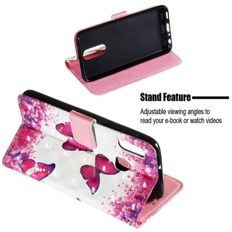 Läderlufte med 3D-målade mönster och kortplats för Samsung Galaxy A20e / A10e - Röda fjärilar