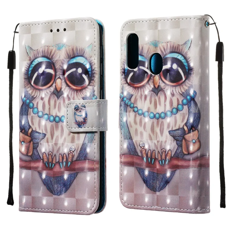 3D Painting Pattern Leather Phone Case with Card Wallet Slots for Samsung Galaxy A20e / A10e - Cute Owl
