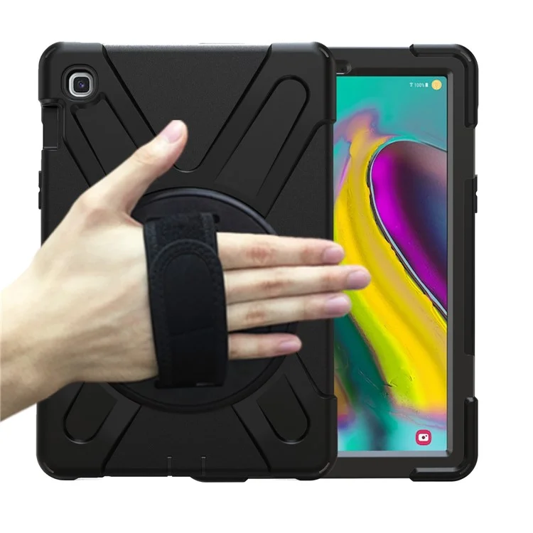 Para Samsung Galaxy Tab S5e SM-T720 X-shape 360 Graus de Kickstand PC + Tampa de Comprimido de Silicone Com Alça de Mão - Preto