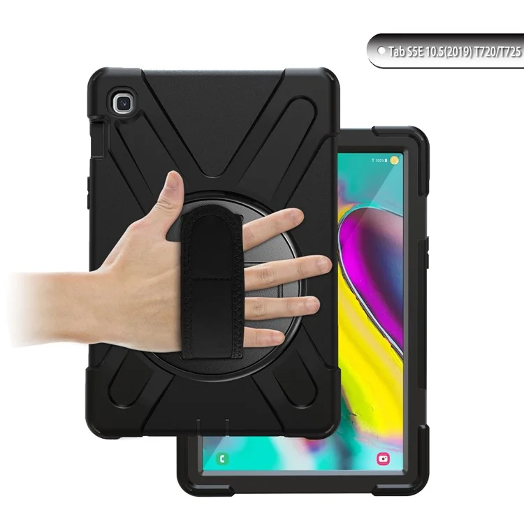 Für Samsung Galaxy Tab S5e SM-T720 X-form 360 Grad Rotary Kickstand PC + Silikon-tablet-abdeckung Mit Handgurt - Schwarz