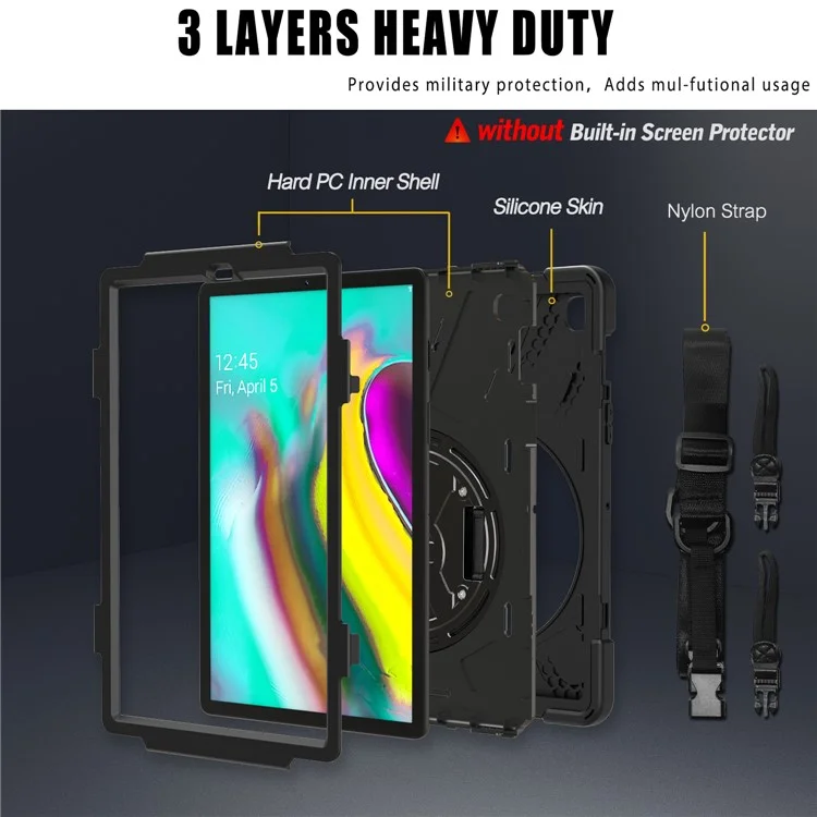 X-Shape 360 Grados Soporte giratorio PC + Funda de silicona con soporte para Galaxy Tab S5e SM-T720 - Negro
