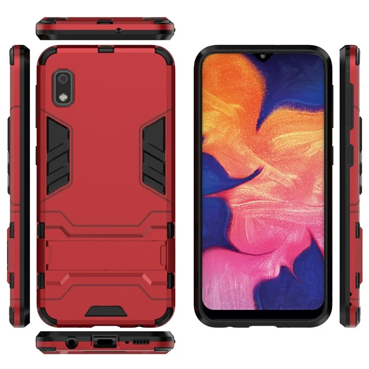 For Samsung Galaxy A10e Cell Phone Case Hybrid Cover with Kickstand- Red