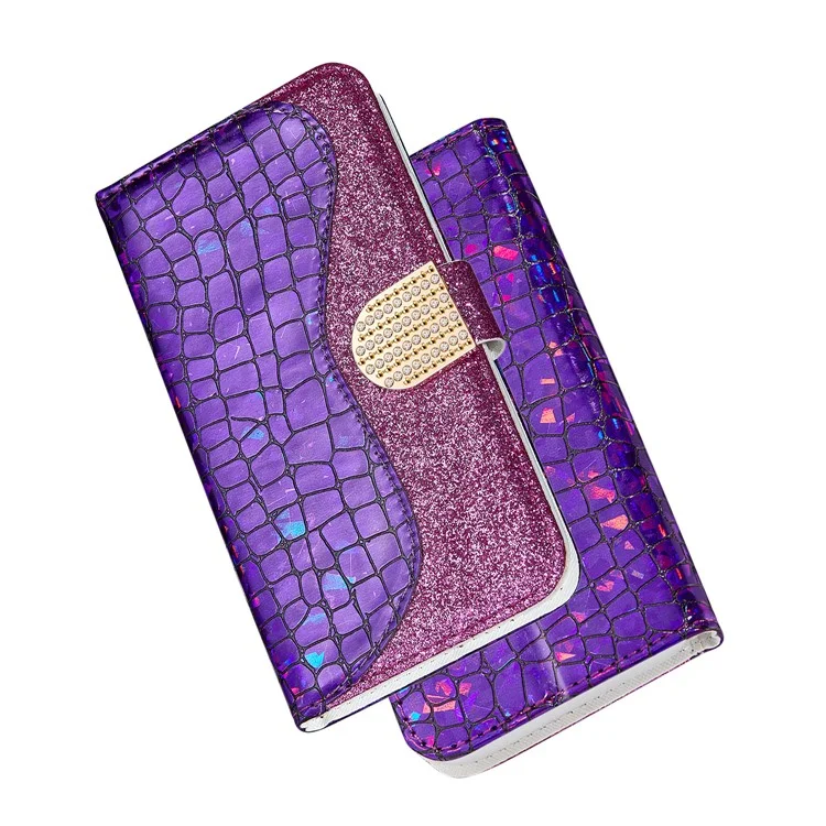 Textura De Crocodilo + Flash Pó Carteira De Couro Carteira Para Samsung Galaxy A50 / A50s / A30s - Roxo
