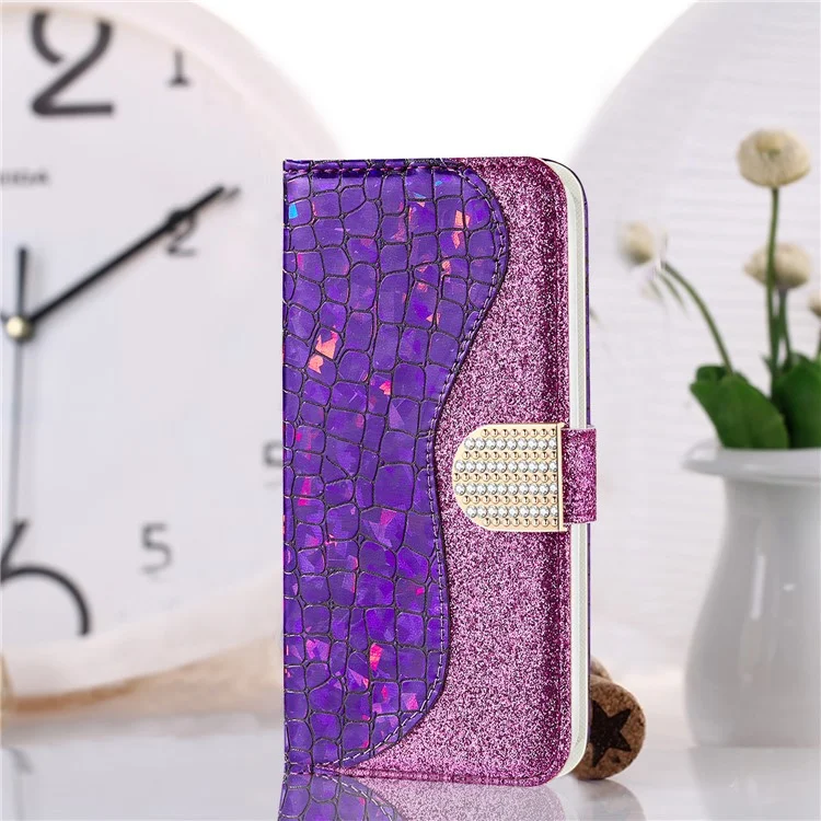 Textura De Crocodilo + Flash Pó Carteira De Couro Carteira Para Samsung Galaxy A50 / A50s / A30s - Roxo