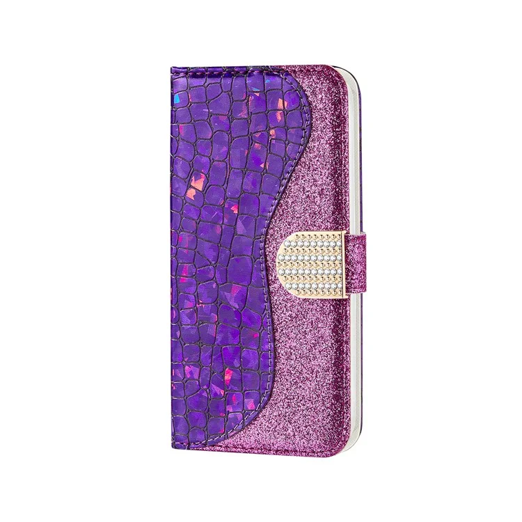 Textura De Crocodilo + Flash Pó Carteira De Couro Carteira Para Samsung Galaxy A50 / A50s / A30s - Roxo