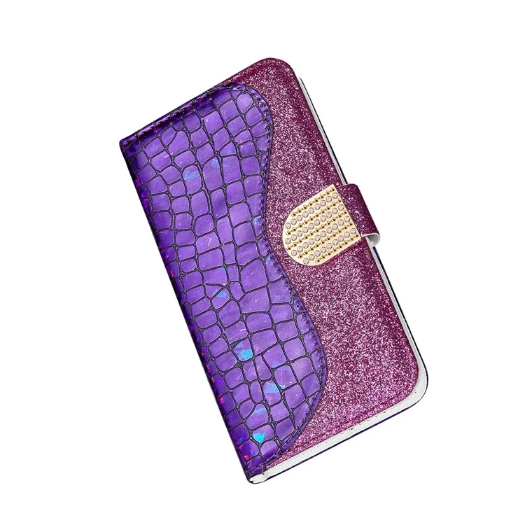 Textura De Crocodilo + Flash Pó Carteira De Couro Carteira Para Samsung Galaxy A50 / A50s / A30s - Roxo