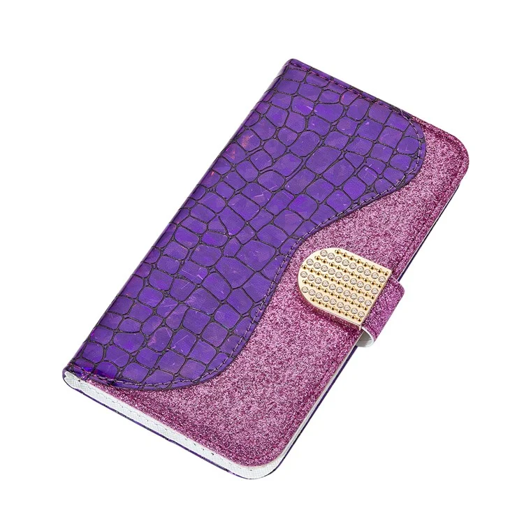 Textura De Crocodilo + Flash Pó Carteira De Couro Carteira Para Samsung Galaxy A50 / A50s / A30s - Roxo