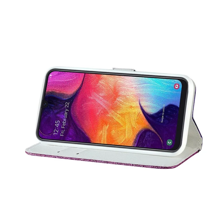 Textura De Crocodilo + Flash Pó Carteira De Couro Carteira Para Samsung Galaxy A50 / A50s / A30s - Roxo