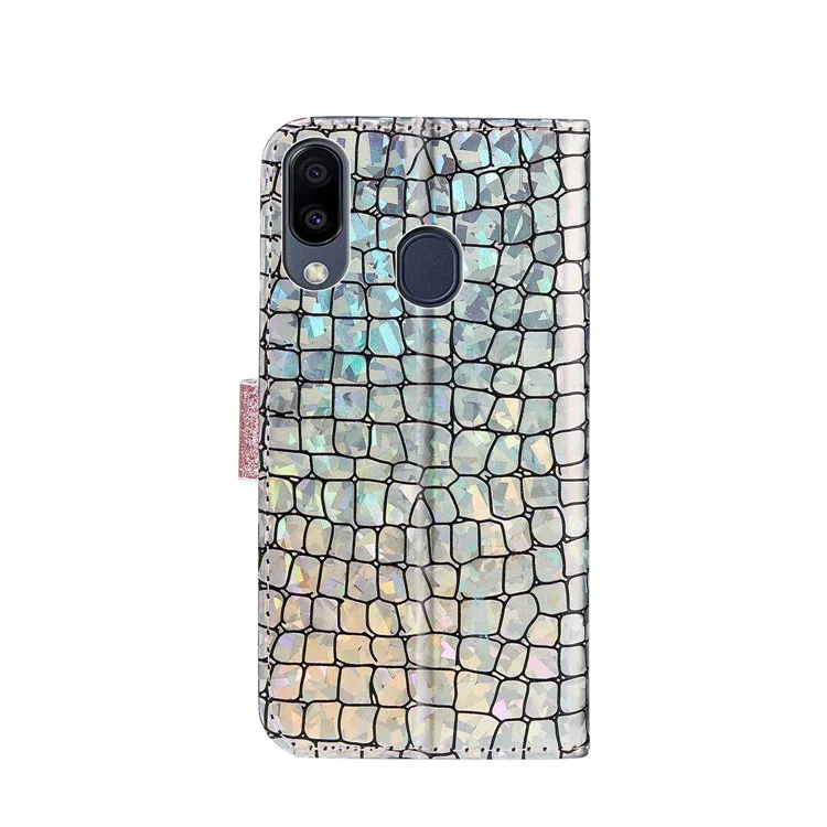 Crocodile Skin Glittery Powder Splicing Wallet Leather Case for Samsung Galaxy A40 - Silver