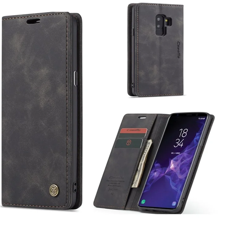 CASEME 013 Series Auto-absorbed Leather Wallet Phone Case for Samsung Galaxy S9+ - Black