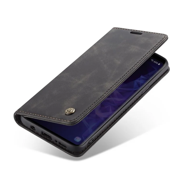 Caseme 013 Series Case de Teléfono de Billetera de Cuero Absorbido Automáticamente Para Samsung Galaxy S9+ - Negro