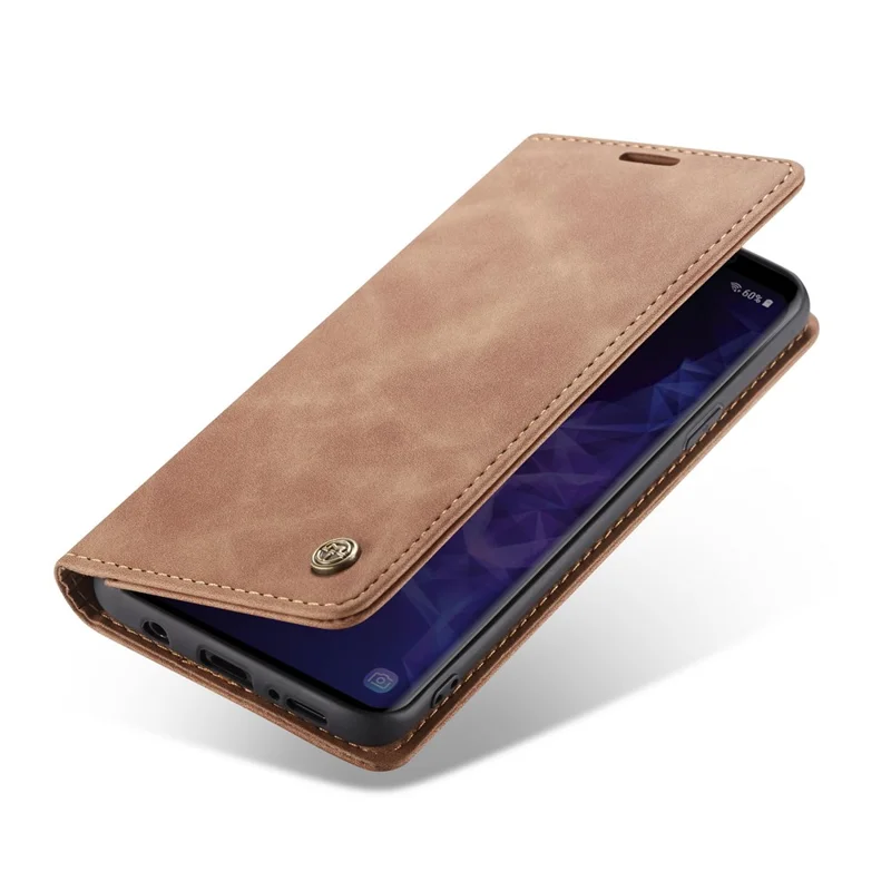 CASEME 013 Series Auto-absorbed Leather Wallet Phone Case for Samsung Galaxy S9+ - Brown