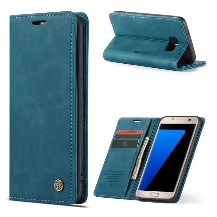 CASEME 013 Series Auto-absorbed Leather Wallet Stand Casing for Samsung Galaxy S7 edge G935 - Blue