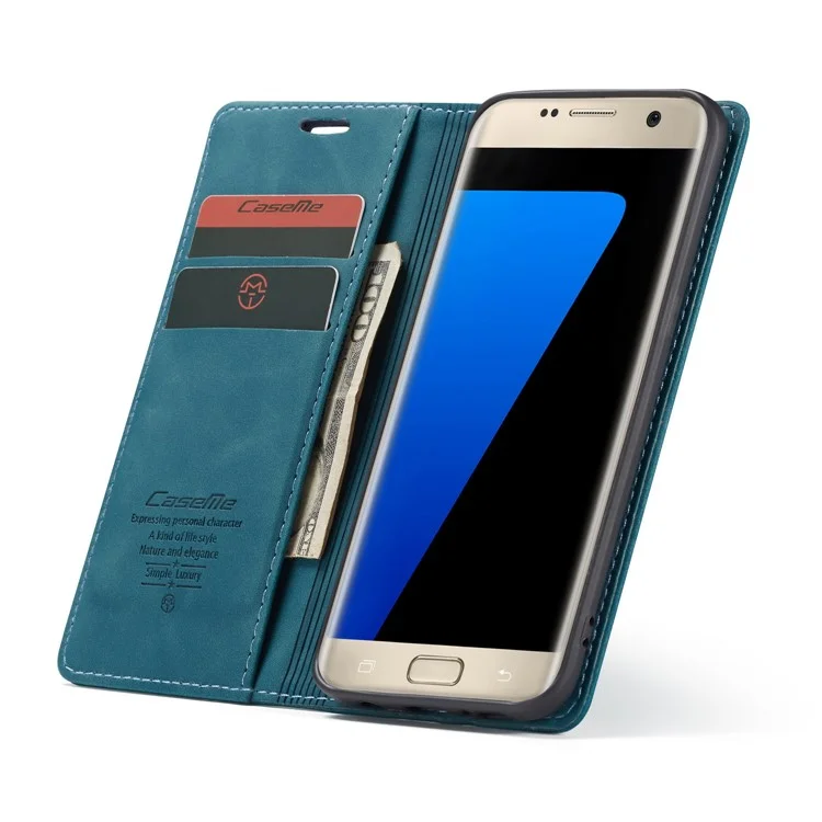 CASEME 013 Series Auto-absorbed Leather Wallet Stand Casing for Samsung Galaxy S7 edge G935 - Blue