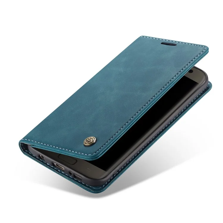 CASEME 013 Series Auto-absorbed Leather Wallet Stand Casing for Samsung Galaxy S7 edge G935 - Blue