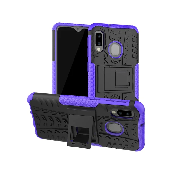 Anti-drop Good Protection Phone Cover Case Anti-slip PC + TPU Hybrid Phone Protective Shell with Kickstand for Samsung Galaxy A20e - Purple