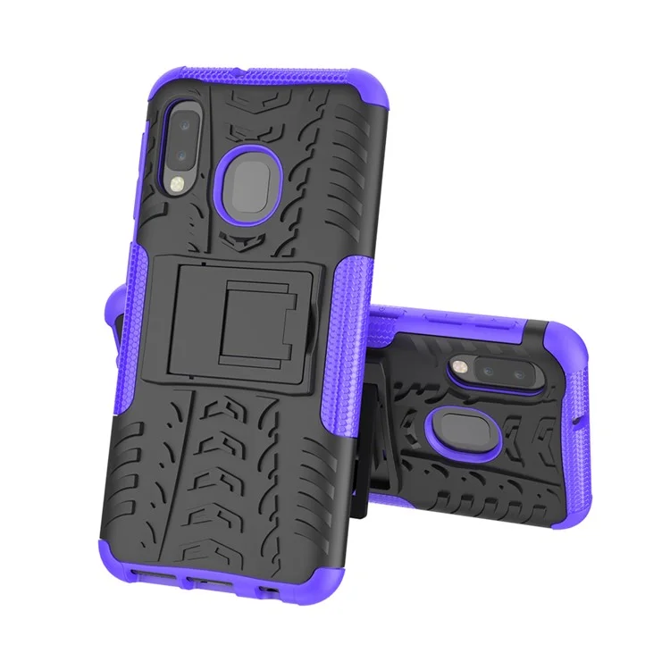 Case di Copertura Compressa di Protezione Anti-drop Custodia Anti-slip + Guscio Protettivo Per Tablet Ibrido TPU Con Cavalletto Per Samsung Galaxy A20e - Viola