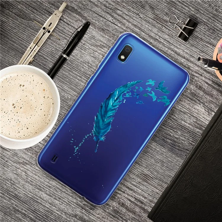 Pattern Printing Clear TPU Cell Phone Case for Samsung Galaxy A10 - Feather