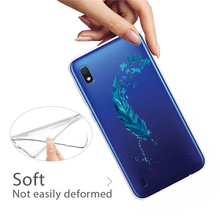 Pattern Printing Clear TPU Cell Phone Case for Samsung Galaxy A10 - Feather