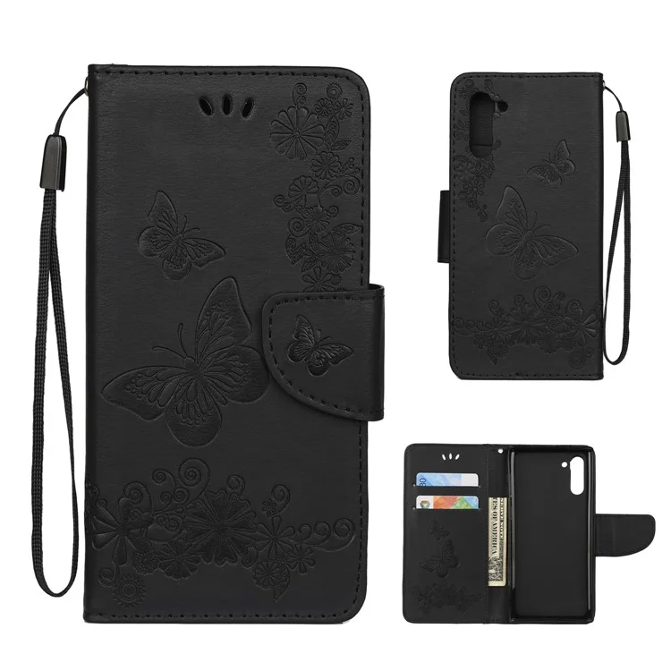 Imprint Butterfly Flower Leather Swellet Для Samsung Galaxy Note 10/Note 10 5G - Черный