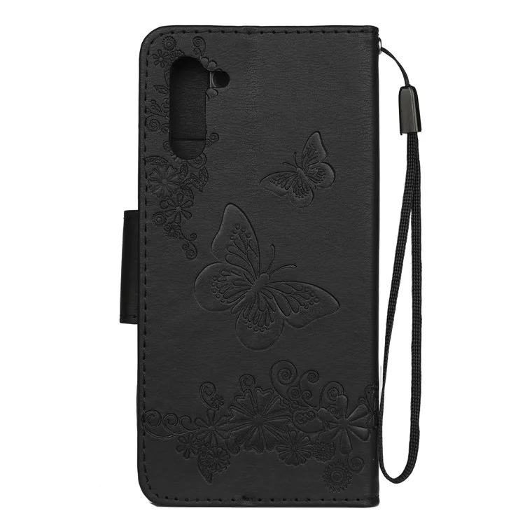 Imprint Butterfly Flower Leather Wallet Case for Samsung Galaxy Note 10/Note 10 5G - Black