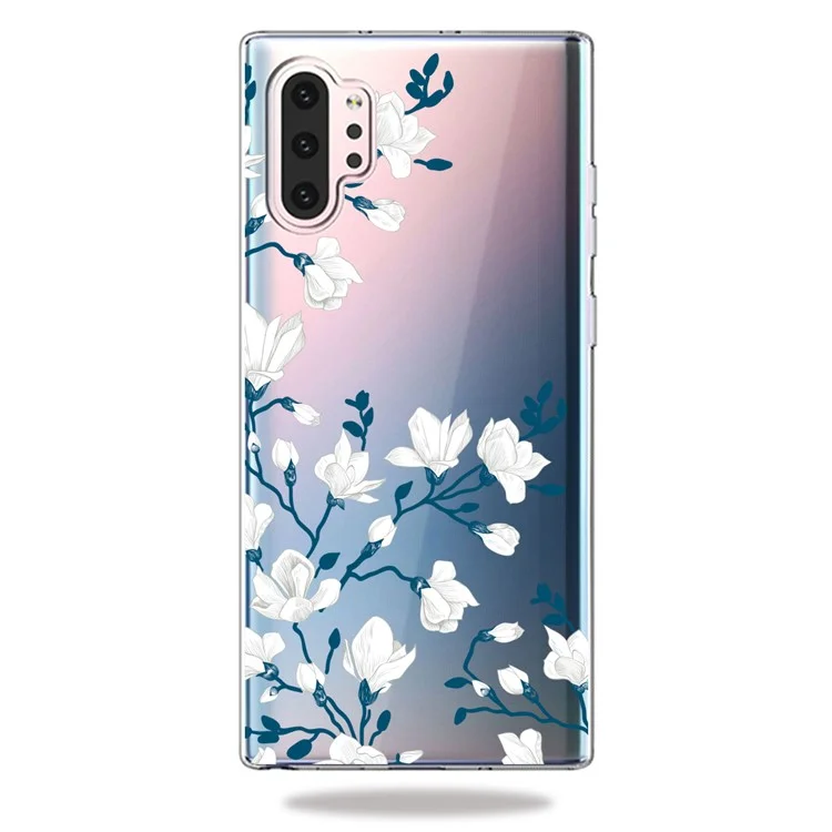 Pattern Printing Extremely Clear TPU Phone Cover Case for Samsung Galaxy Note 10 Plus/Note 10 Plus 5G - White Flower