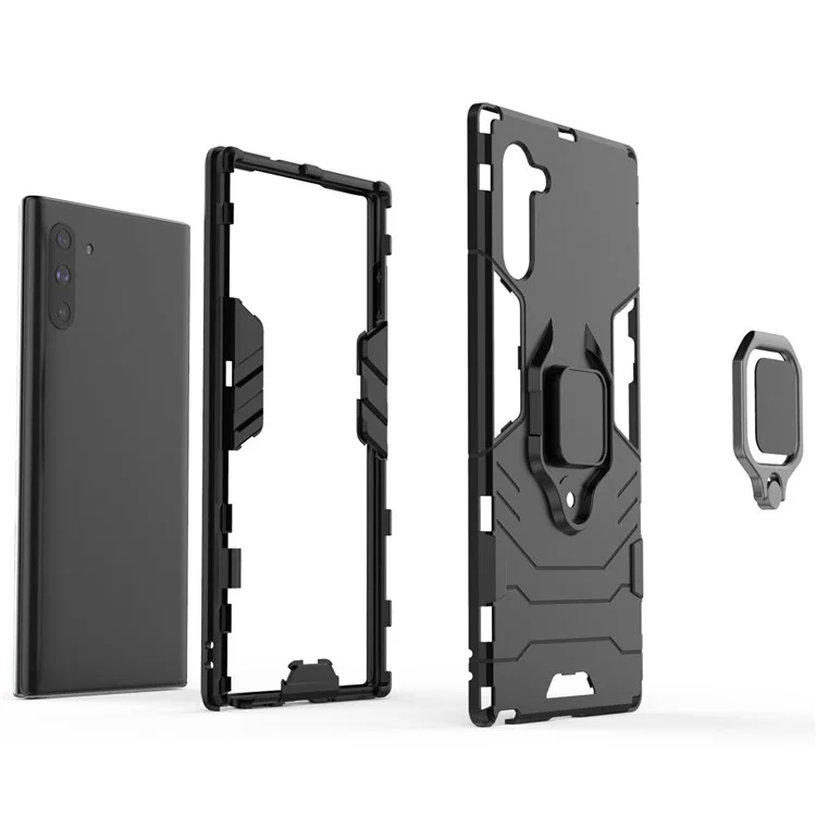 Cool Guard Ring Holder Kickstand PC TPU Hybrid Shell Para Samsung Galaxy Note 10/Galaxy Note 10 5G - Preto