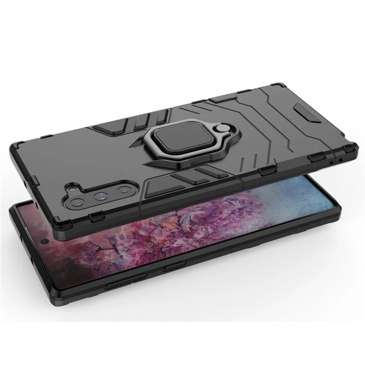 Cool Guard Ring Holder Kickstand PC TPU Hybrid Shell Para Samsung Galaxy Note 10/Galaxy Note 10 5G - Preto