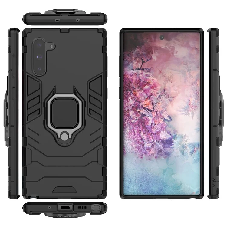 Cool Guard Ring Holder Kickstand PC TPU Hybrid Shell Para Samsung Galaxy Note 10/Galaxy Note 10 5G - Preto