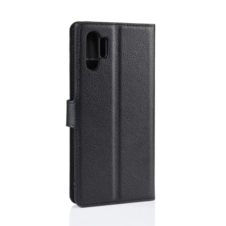 Cubierta de Teléfono de Cuero de Billetera de Textura de Litchi Para Samsung Galaxy Note 10 Plus/Note 10 Plus 5G - Negro