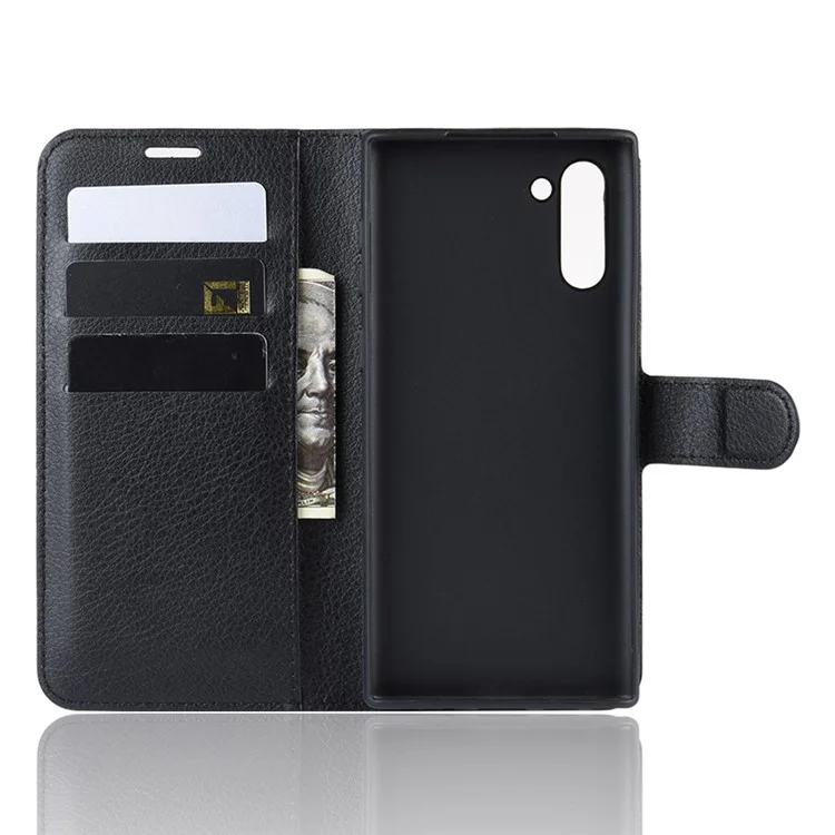 Litchi Texture Wallet Leather Phone Cover for Samsung Galaxy Note 10/Note 10 5G - Black