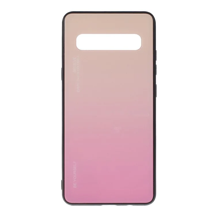 Gradientenfarbe Glas + TPU -Telefonabdeckungsgehäuse Für Samsung Galaxy S10 5G - Gold / Rosa