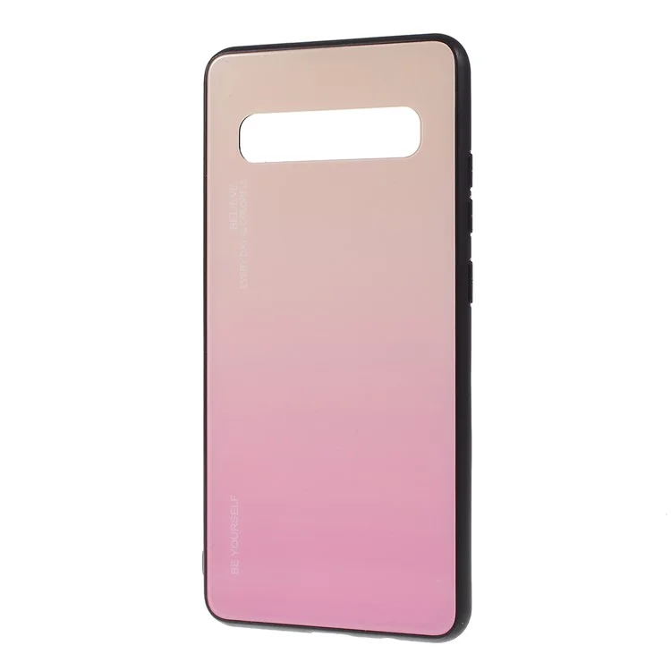 Gradient Color Glass + TPU Phone Cover Casing for Samsung Galaxy S10 5G - Gold / Pink