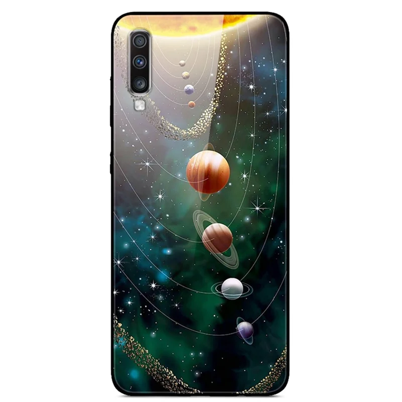 Printing Style Glass+TPU+PC Phone Cover for Samsung Galaxy A70 - Planets