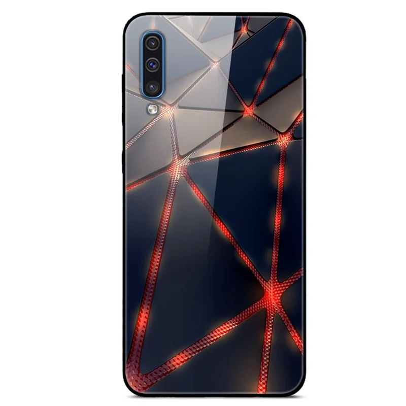 Printing Style Glass+TPU+PC Phone Case Cover for Samsung Galaxy A50/A50s/A30s - Red Wires