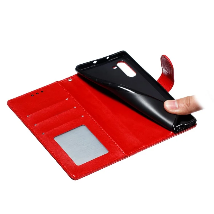 Imprint Mandala Stylish Flower Leather Wallet Shell Case for Samsung Galaxy Note 10 / Note 10 5G - Panda - Red