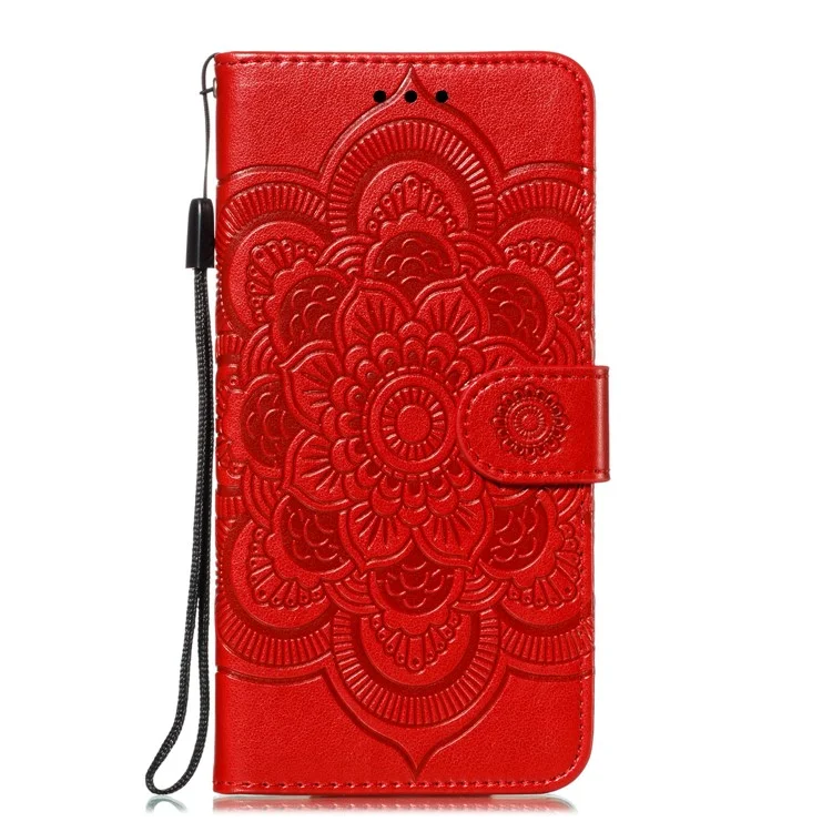 Imprint Mandala Stylish Flower Leather Wallet Shell Case for Samsung Galaxy Note 10 / Note 10 5G - Panda - Red