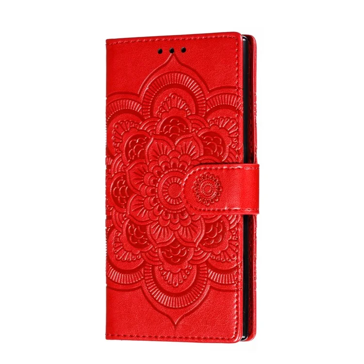 Imprint Mandala Stylish Flower Leather Wallet Shell Case for Samsung Galaxy Note 10 / Note 10 5G - Panda - Red