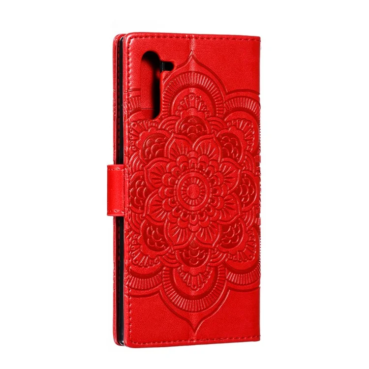 Imprint Mandala Stylish Flower Leather Wallet Shell Case for Samsung Galaxy Note 10 / Note 10 5G - Panda - Red
