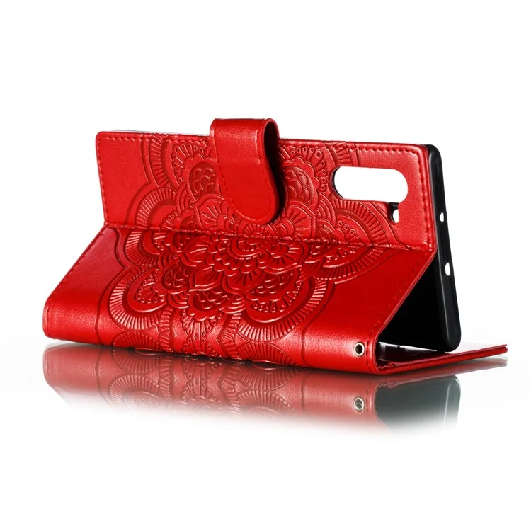 Imprint Mandala Stylish Flower Leather Wallet Shell Case for Samsung Galaxy Note 10 / Note 10 5G - Panda - Red