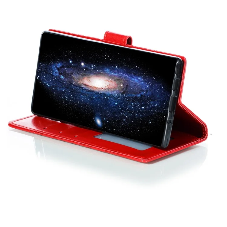 Imprint Mandala Stylish Flower Leather Wallet Shell Case for Samsung Galaxy Note 10 / Note 10 5G - Panda - Red