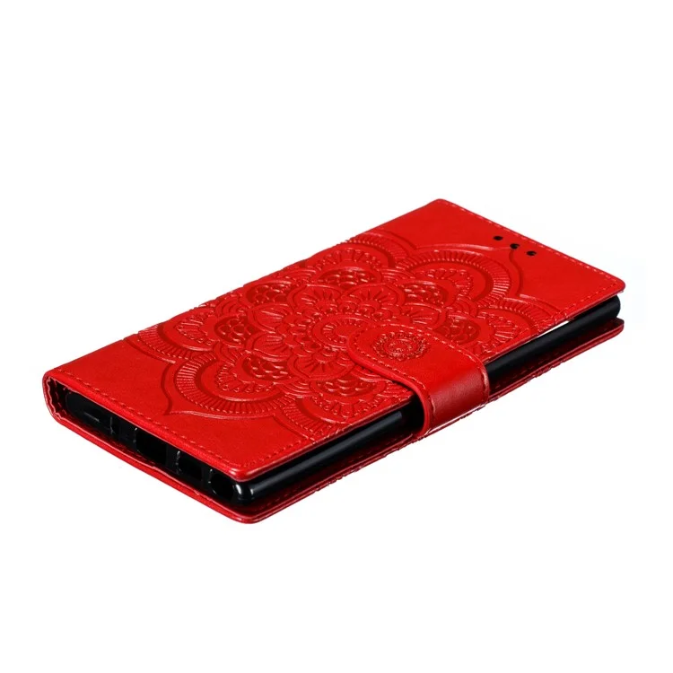 Imprint Mandala Stylish Flower Leather Wallet Shell Case for Samsung Galaxy Note 10 / Note 10 5G - Panda - Red