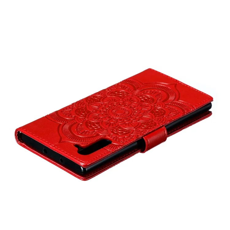 Imprint Mandala Stylish Flower Leather Wallet Shell Case for Samsung Galaxy Note 10 / Note 10 5G - Panda - Red