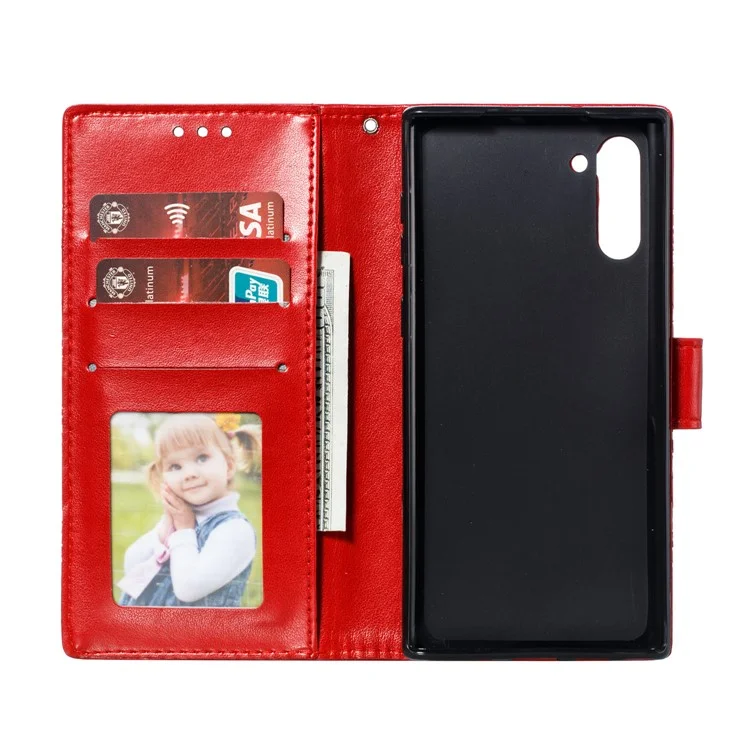 Imprint Mandala Stylish Flower Leather Wallet Shell Case for Samsung Galaxy Note 10 / Note 10 5G - Panda - Red