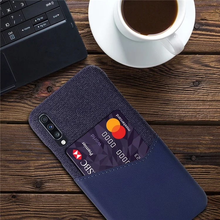KSQ Phone Shell PC + PU + Тканевая Гибридная Оболочка с Картой Для Samsung Galaxy A70 - Синий