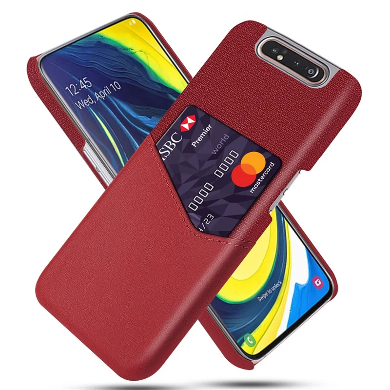 KSQ Phone Shell PC + PU + Cloth Back Cover Casing with Card Slot for Samsung Galaxy A80 / A90 - Red