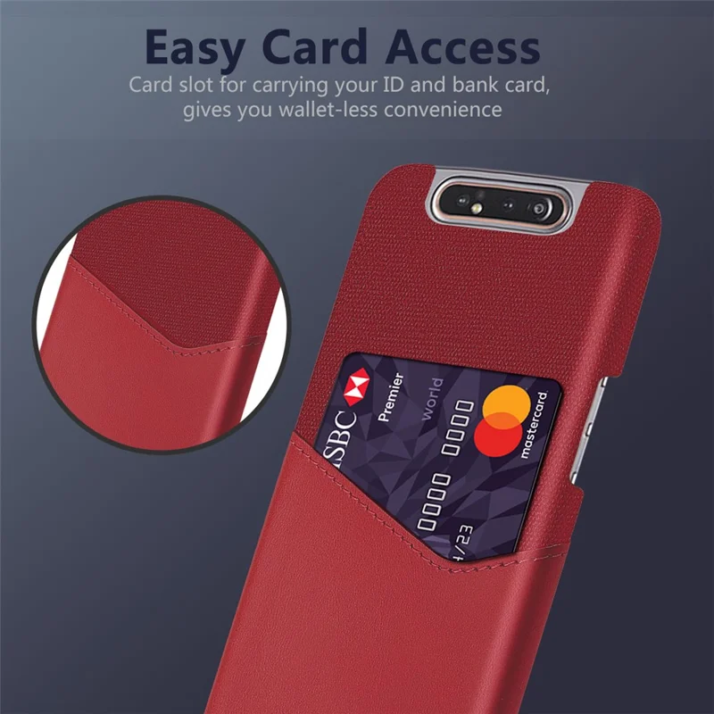 KSQ Phone Shell PC + PU + Cloth Back Cover Casing with Card Slot for Samsung Galaxy A80 / A90 - Red